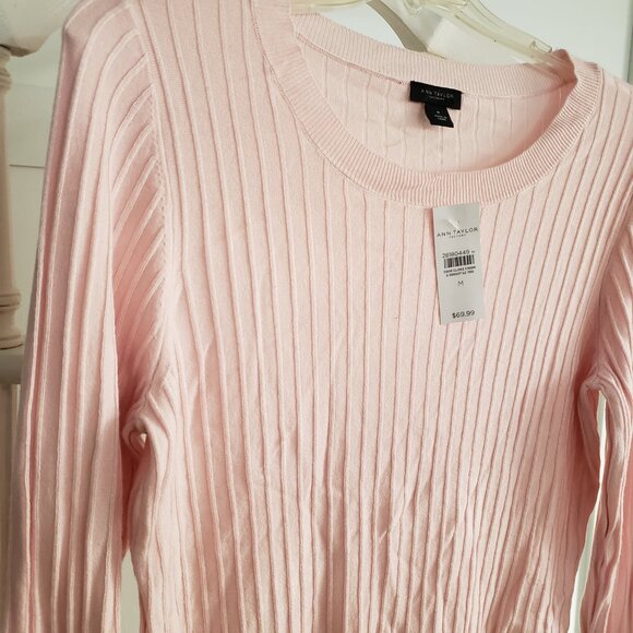 BNWT ANN TAYLOR FACTORY blush rose pink ribbed rayon blend (M) - Picture 4 of 6